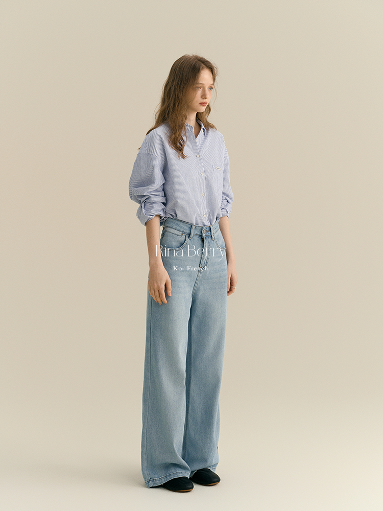 High-Waisted Washed Floor-Length Jeans