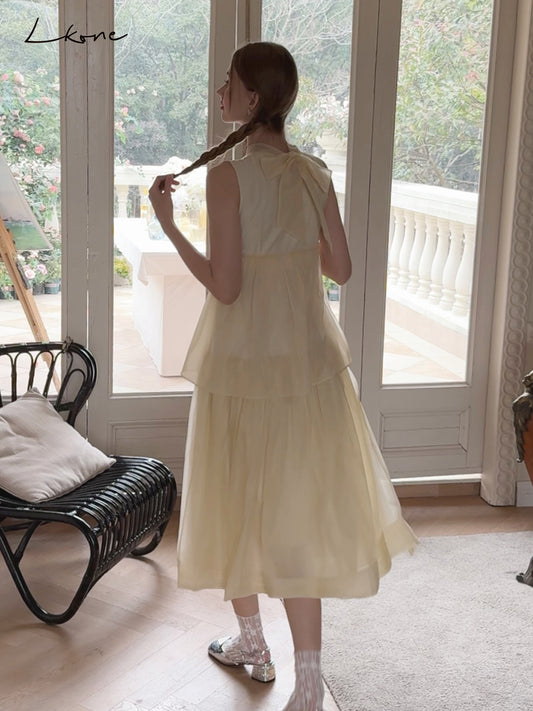 Frilled Neck Sleeveless Tiered Sheer Dress