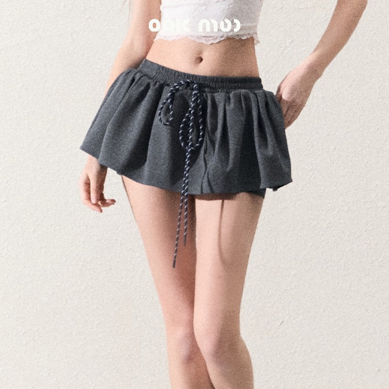 Drawstring Waist Mini Flare Skirt With Inner Shorts