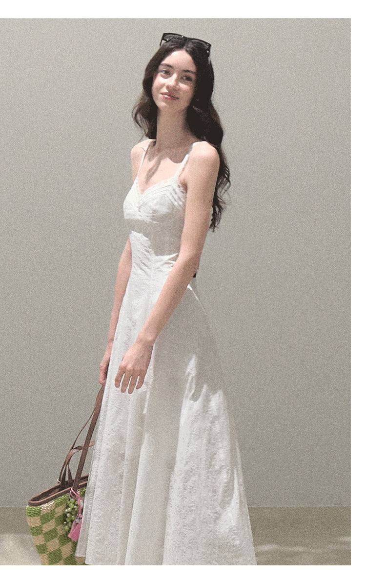 Cotton Chevron Pleated Strap Dress