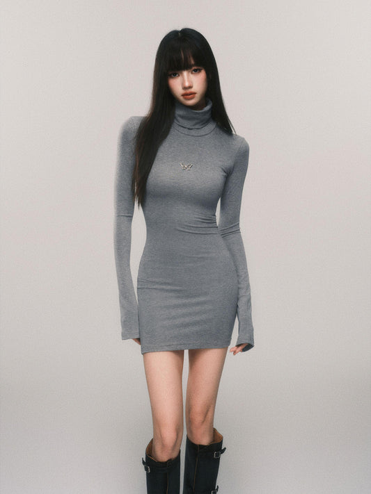 Butterfly Charm Turtleneck Dress in Two Lengths