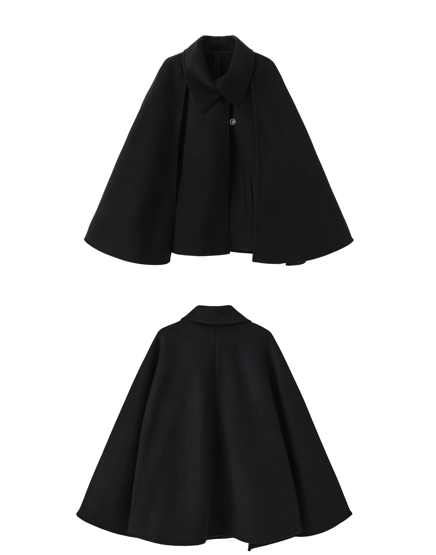 Double-Layered Wool Cape With Rose Buttons