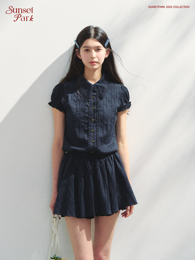 Waist-Tied Puff-Sleeve Shirt Dress