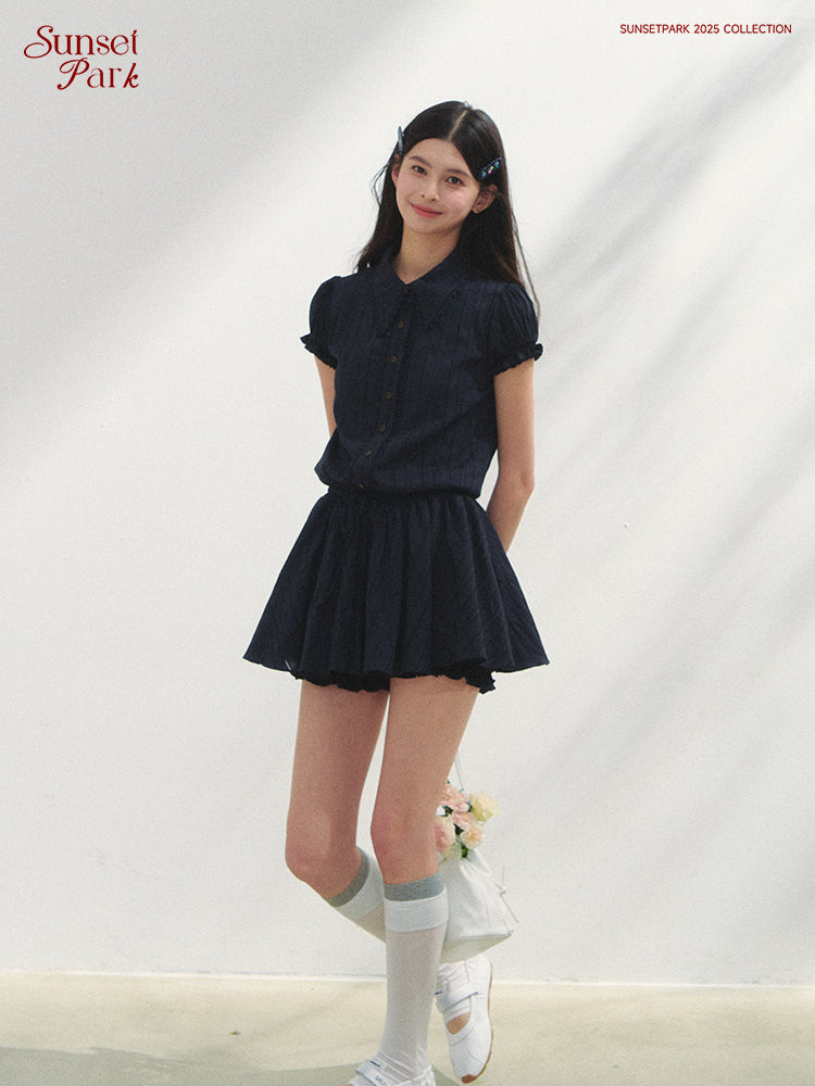 Waist-Tied Puff-Sleeve Shirt Dress
