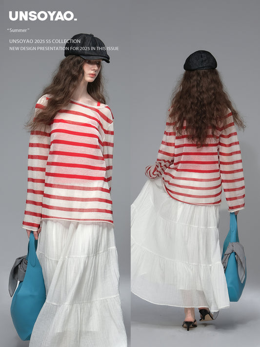 Oversized Sheer Striped T-Shirt
