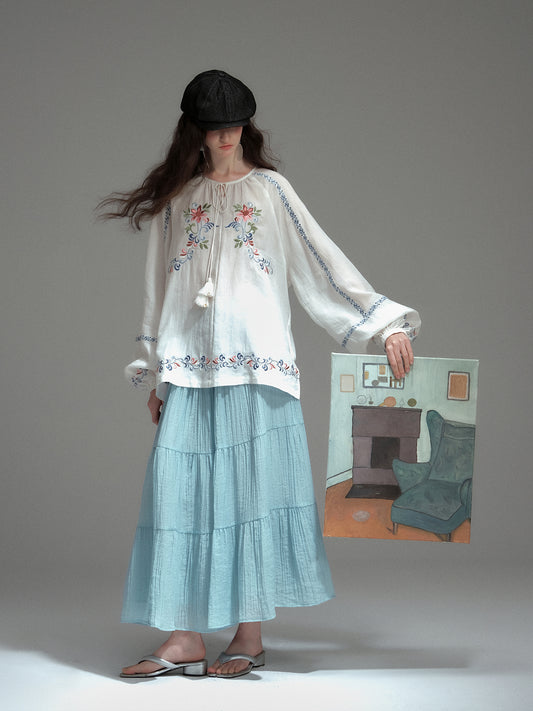 Tiered Crinkle-Texture Maxi Skirt