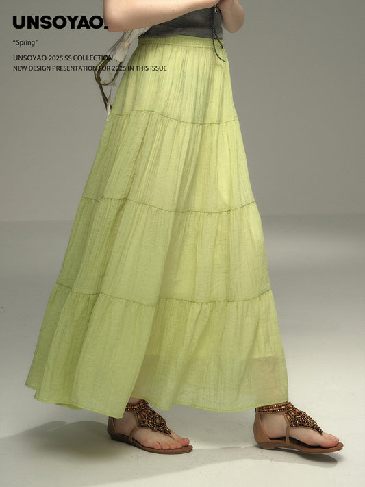 Tiered Crinkle-Texture Maxi Skirt