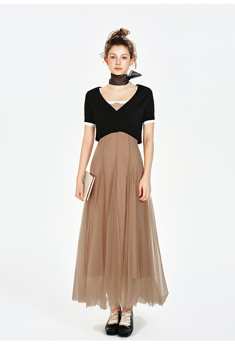 Lined Sheer Mesh Flowing Dress / Cropped Inner Top