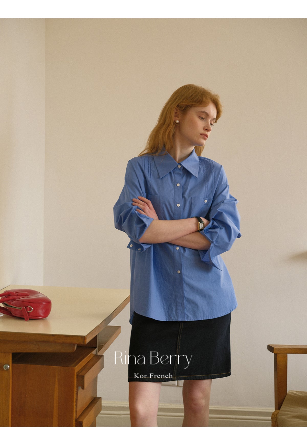 Back-Slit Round Hem Button-Up Shirt