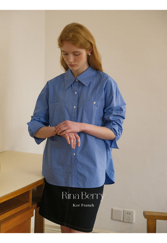 Back-Slit Round Hem Button-Up Shirt