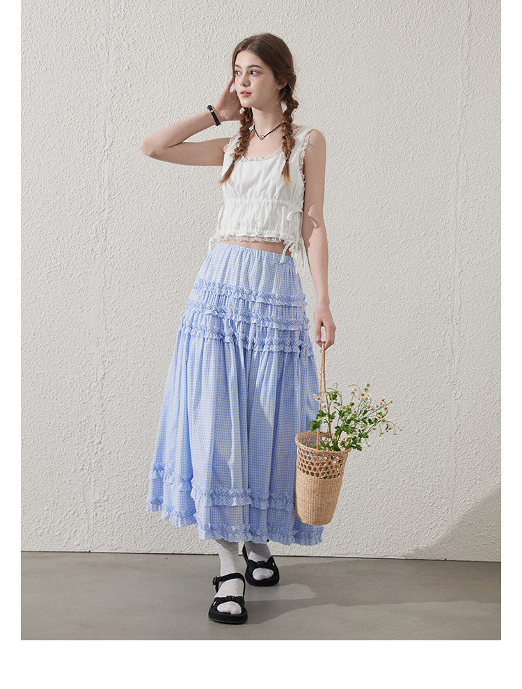 Lace Trimmed Sleeveless Ruched Crop Top