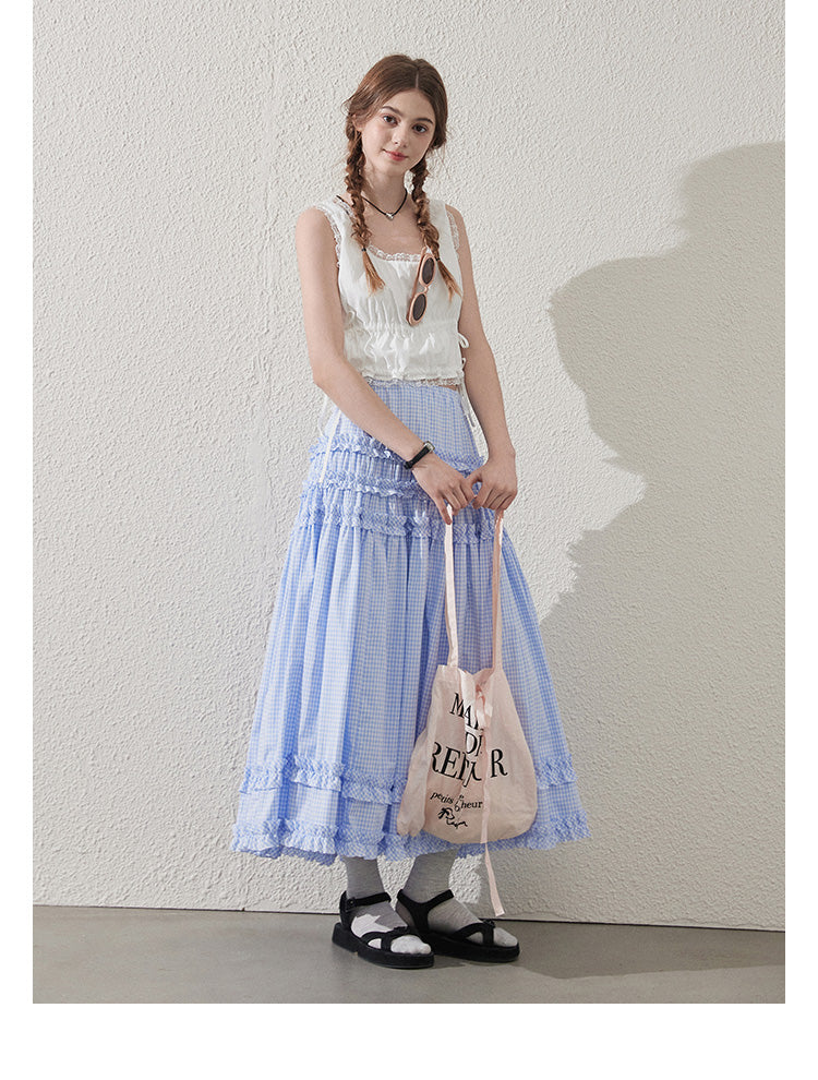 Lace Trimmed Sleeveless Ruched Crop Top