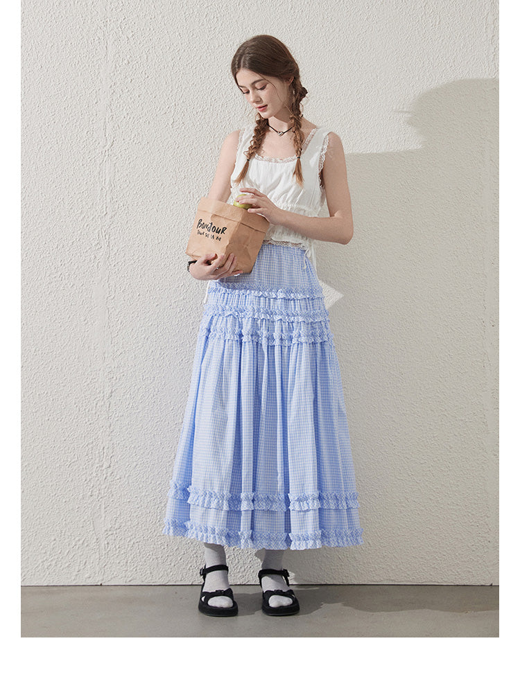 Lace Trimmed Sleeveless Ruched Crop Top