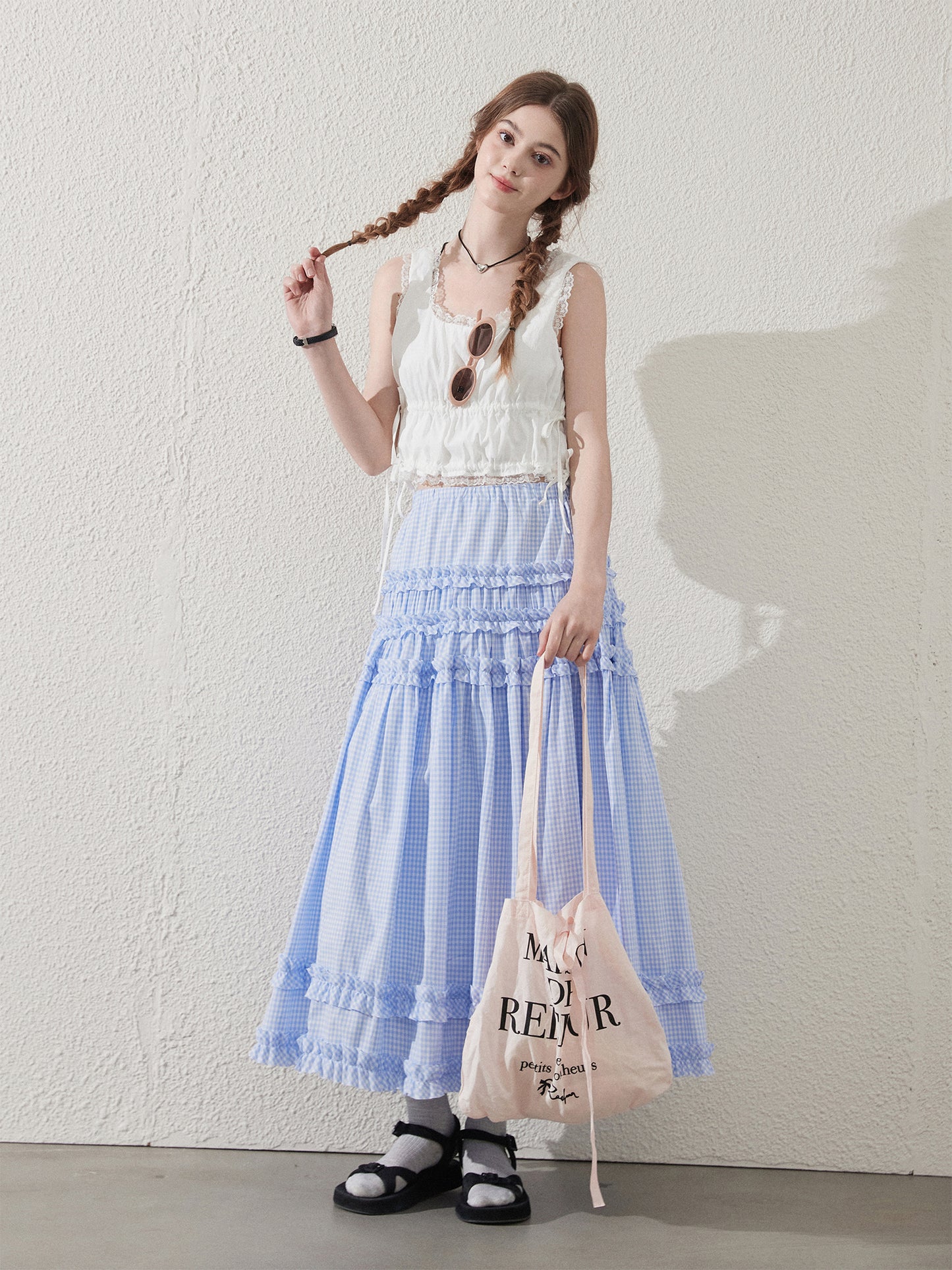 Lace Trimmed Sleeveless Ruched Crop Top