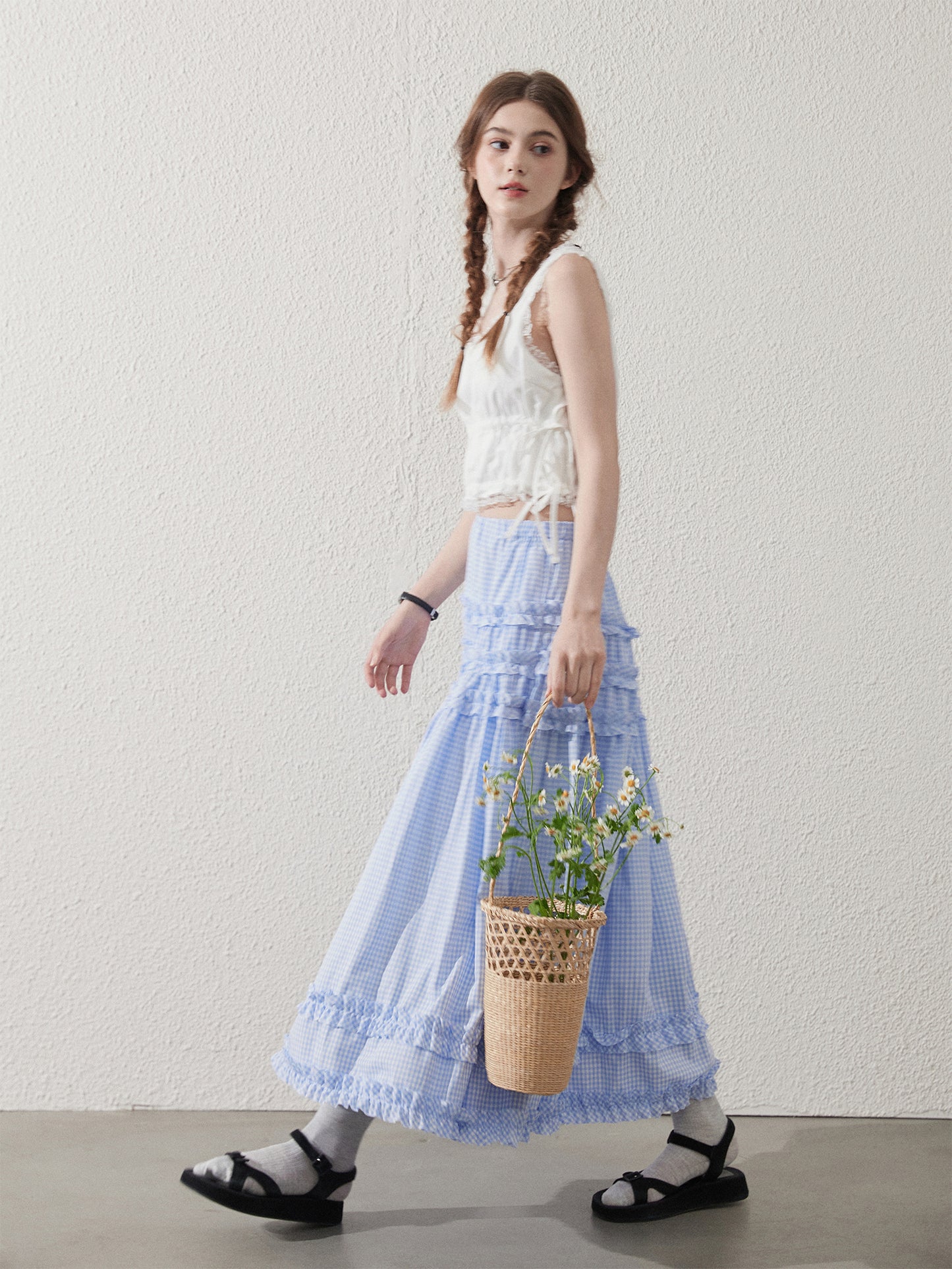 Lace Trimmed Sleeveless Ruched Crop Top