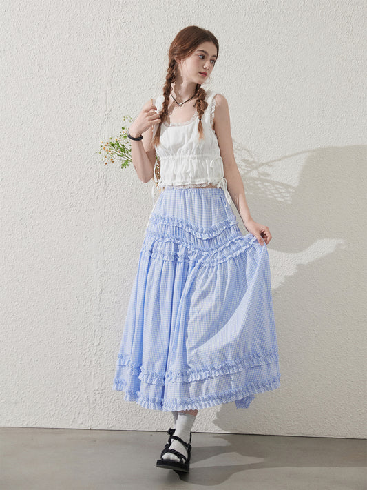 Lace Trimmed Sleeveless Ruched Crop Top