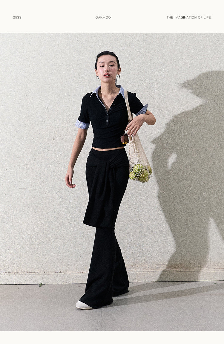 Slim Fit Tie Waist Flared Knit Pants