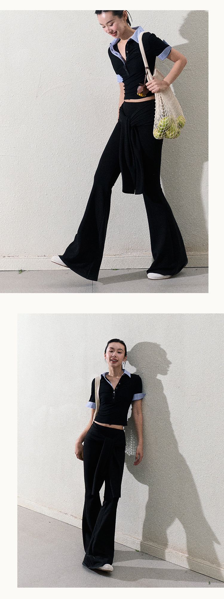 Slim Fit Tie Waist Flared Knit Pants