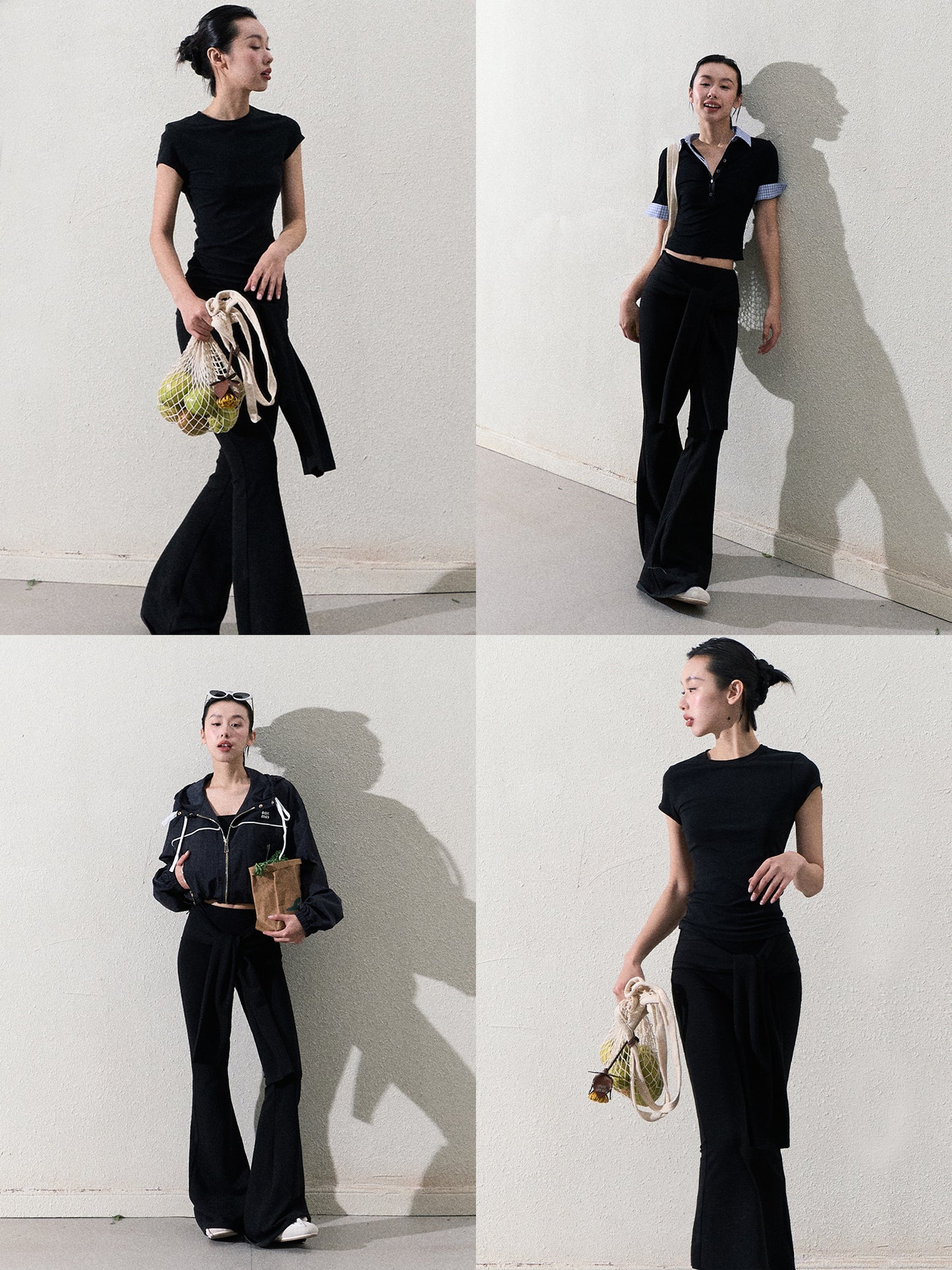 Slim Fit Tie Waist Flared Knit Pants