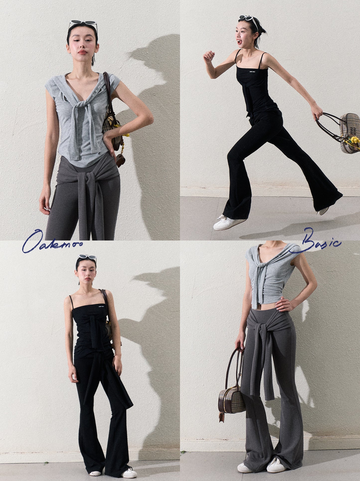 Slim Fit Tie Waist Flared Knit Pants
