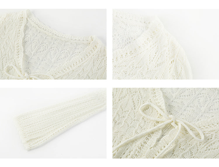 Lace Knit Top Set And Voluminous Lace Hem Skirt
