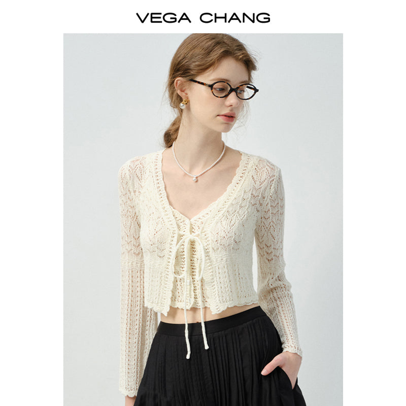 Lace Knit Top Set And Voluminous Lace Hem Skirt