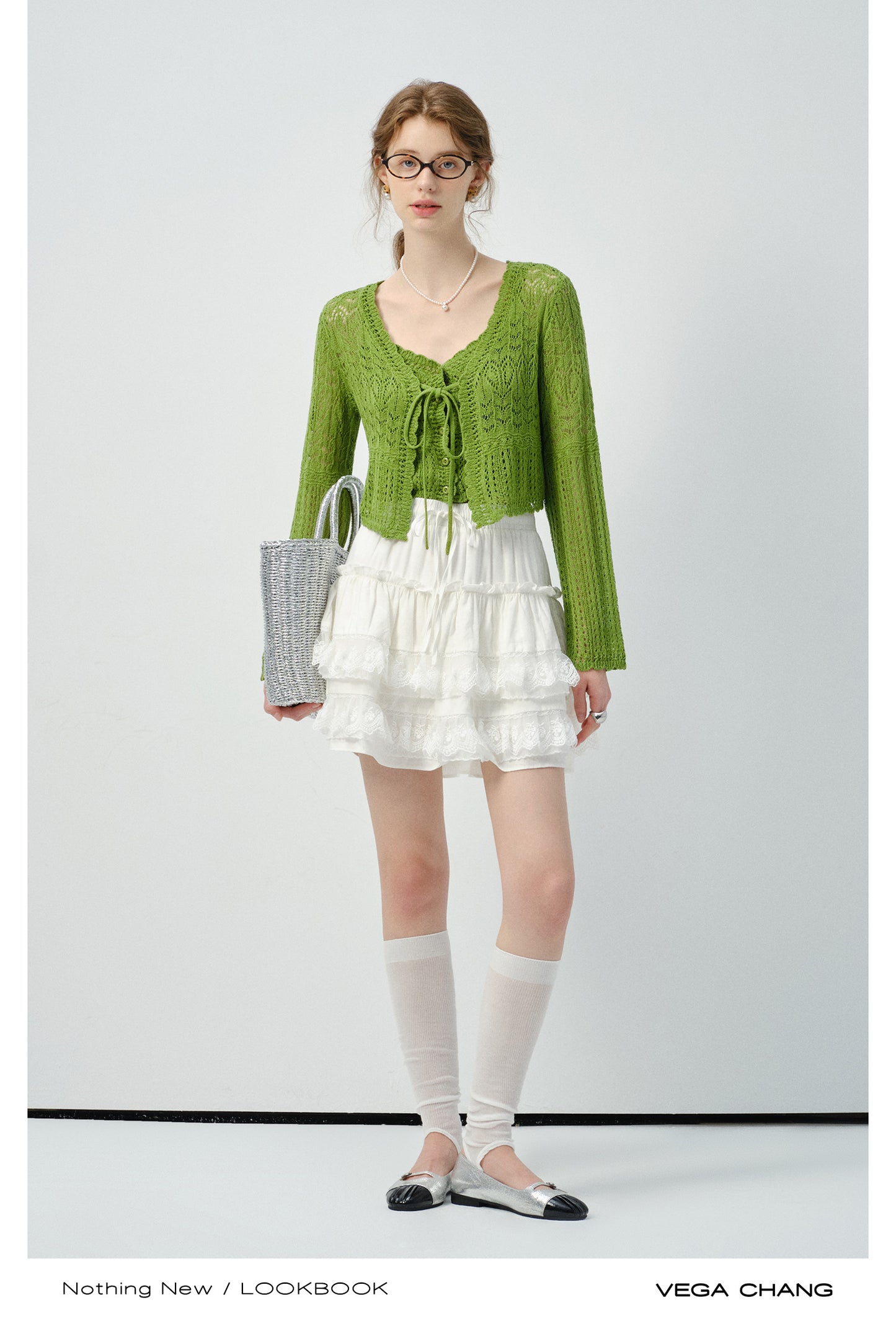 Lace Knit Top Set And Voluminous Lace Hem Skirt