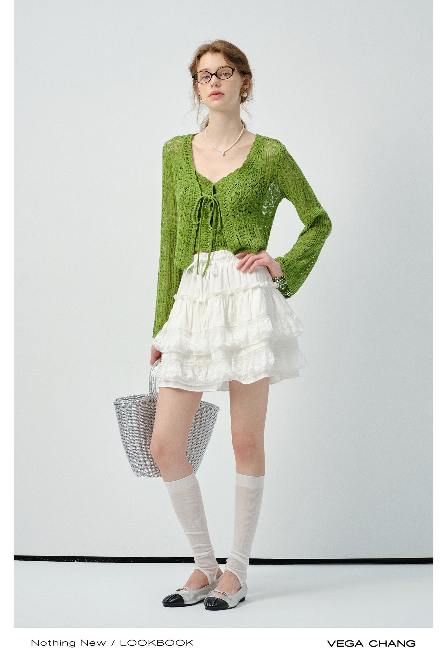 Lace Knit Top Set And Voluminous Lace Hem Skirt