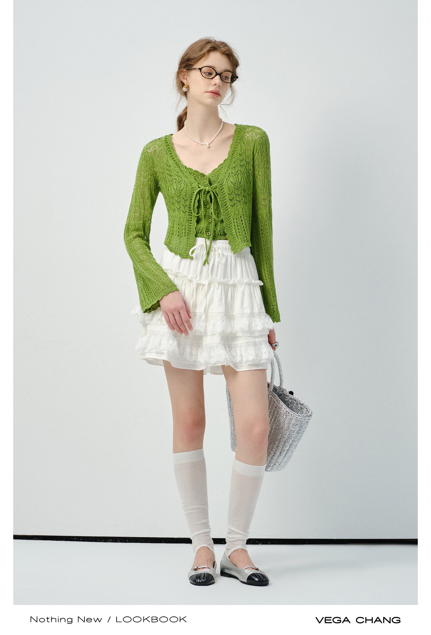 Lace Knit Top Set And Voluminous Lace Hem Skirt