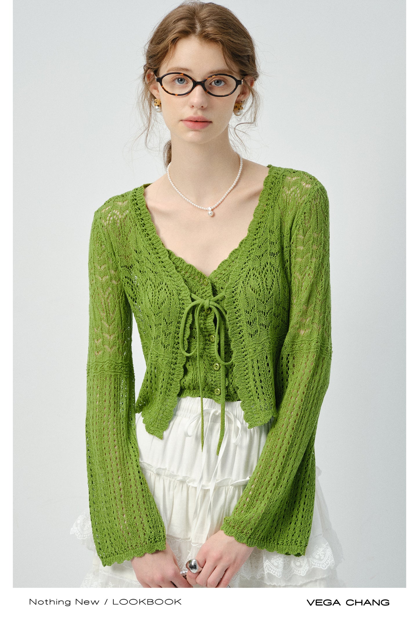 Lace Knit Top Set And Voluminous Lace Hem Skirt