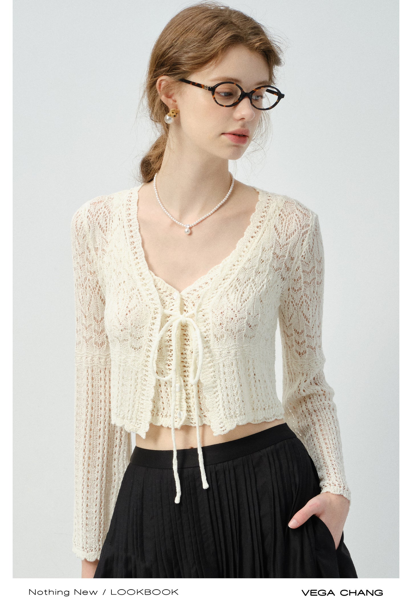 Lace Knit Top Set And Voluminous Lace Hem Skirt