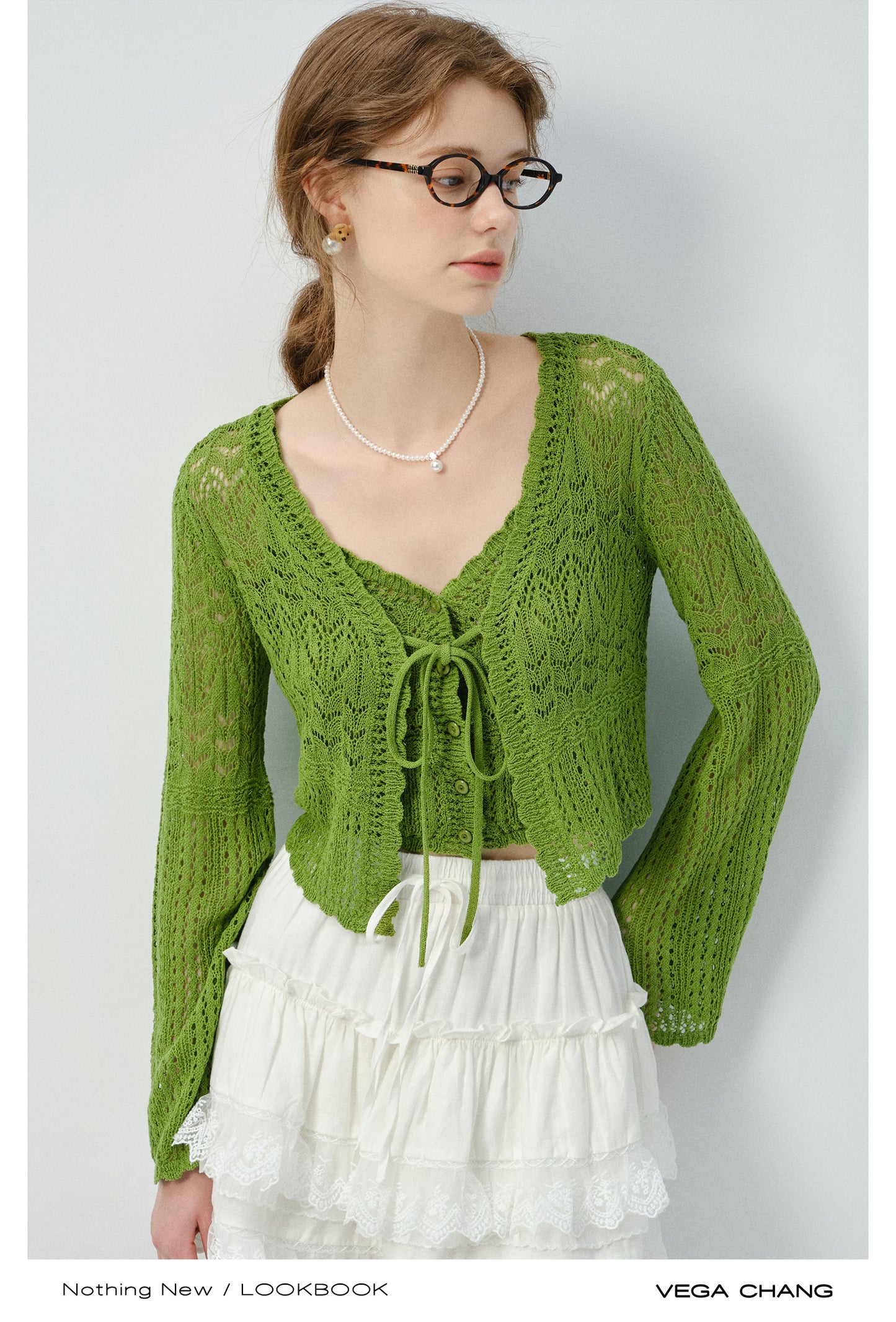 Lace Knit Top Set And Voluminous Lace Hem Skirt