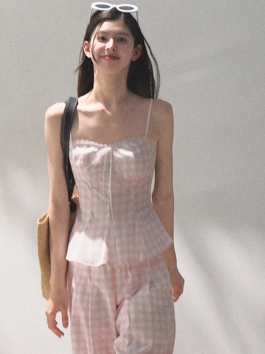 Gingham Bustier Cami Top & Matching Pants