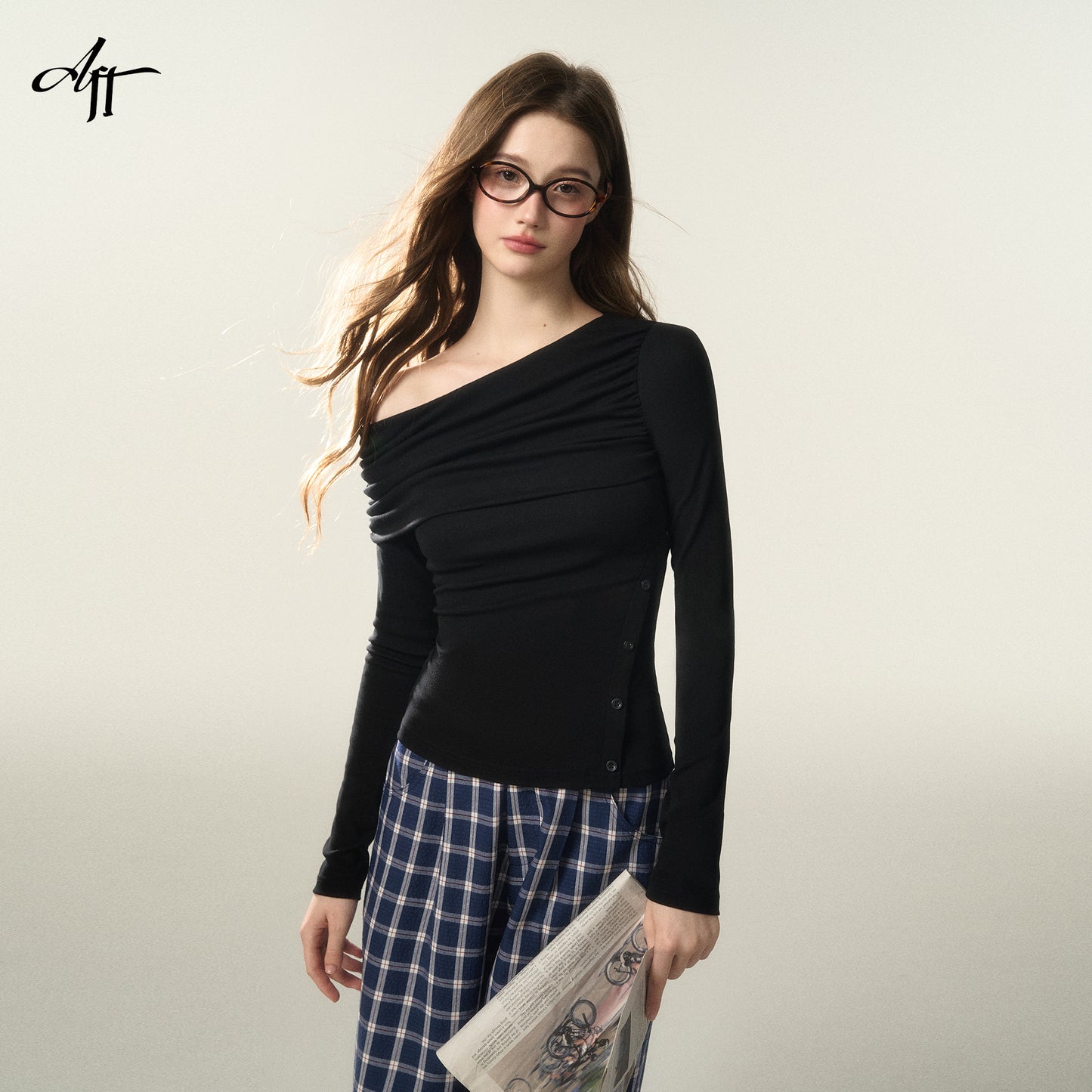 Asymmetric Buttoned One-Shoulder Top