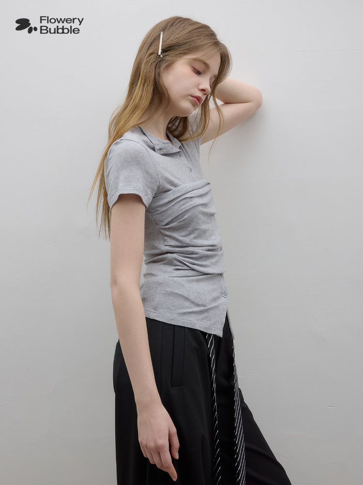 Layered Style Ruched Button-Up Top