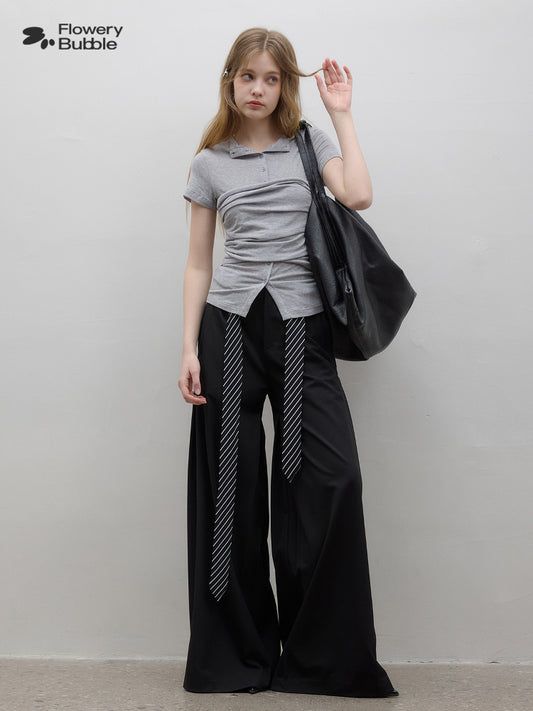 Layered Style Ruched Button-Up Top