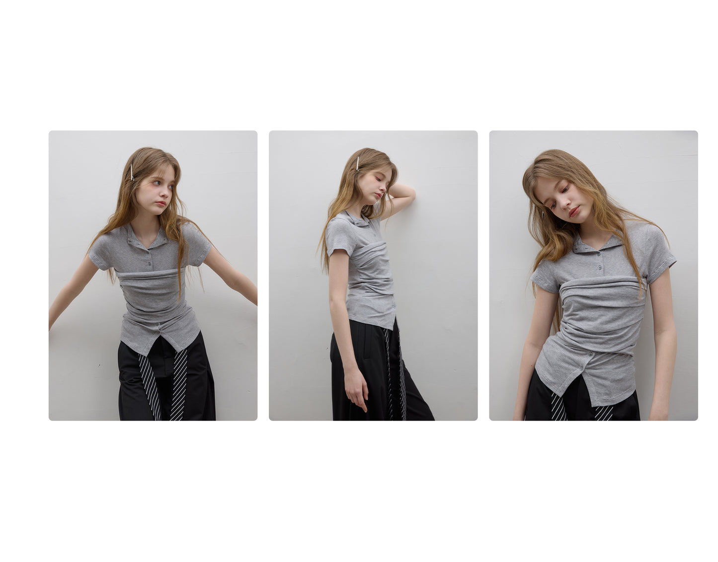 Layered Style Ruched Button-Up Top