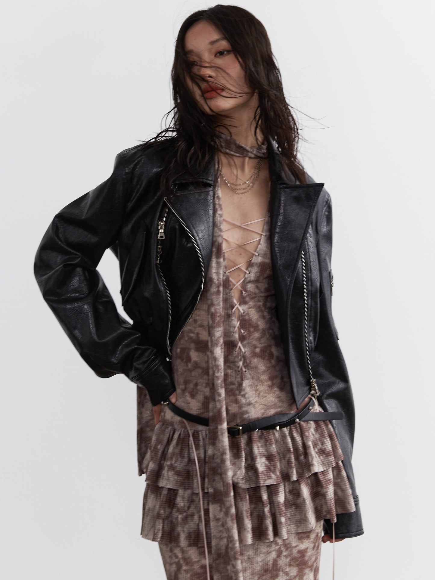 Lace-Up Maxi Dress With Ruffled Hem