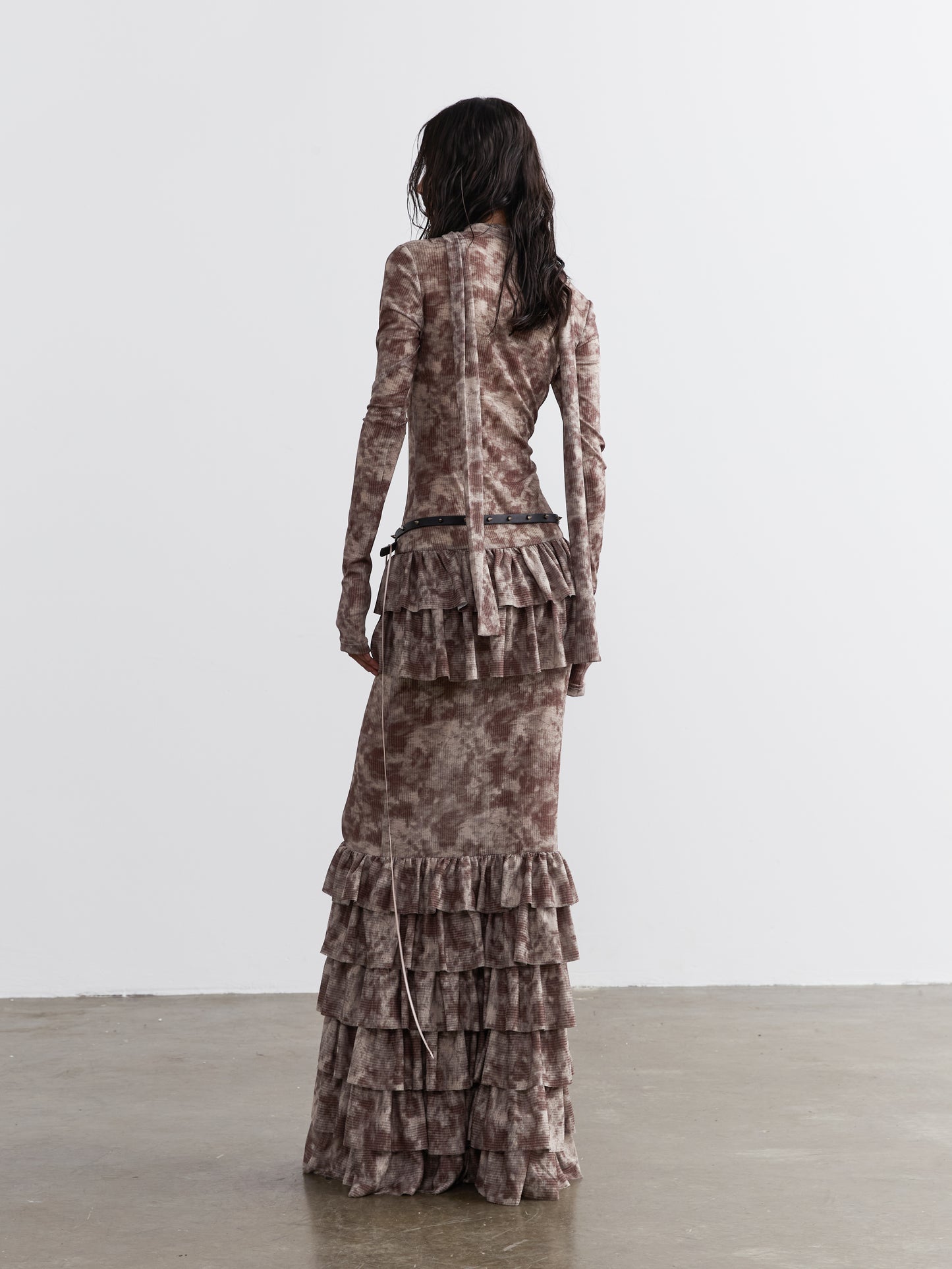 Lace-Up Maxi Dress With Ruffled Hem