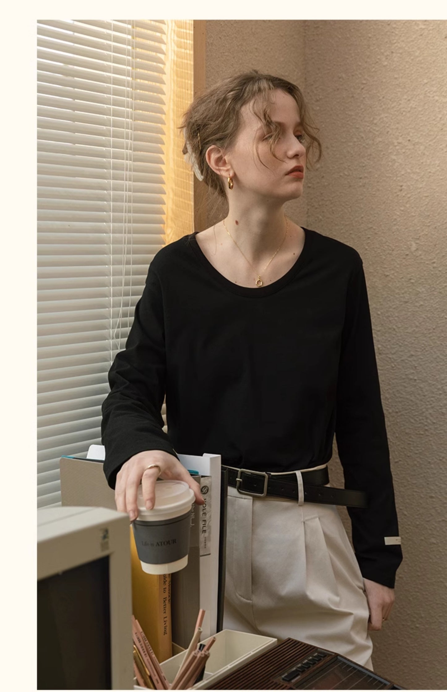 Heart Embroidered Scoop Neck Cotton T-Shirt