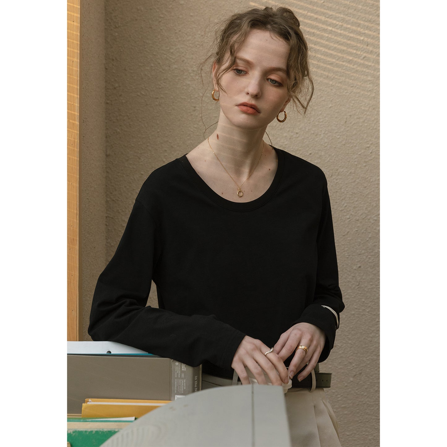 Heart Embroidered Scoop Neck Cotton T-Shirt