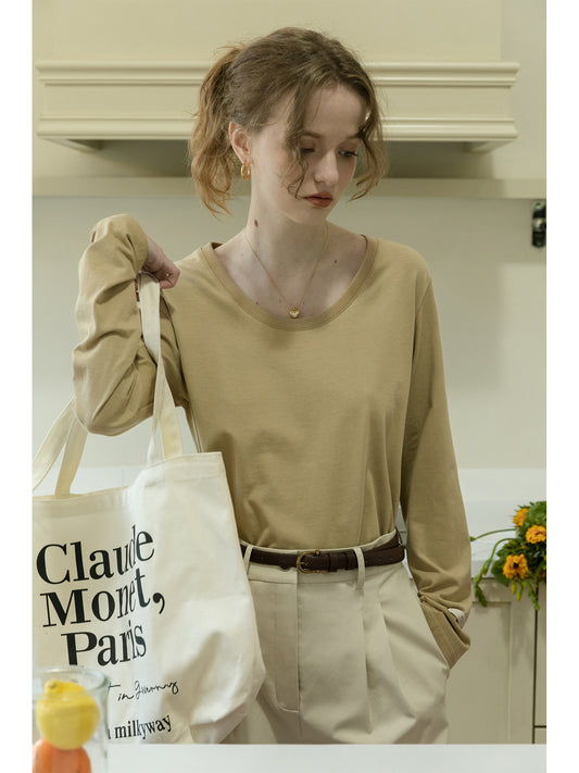 Heart Embroidered Scoop Neck Cotton T-Shirt