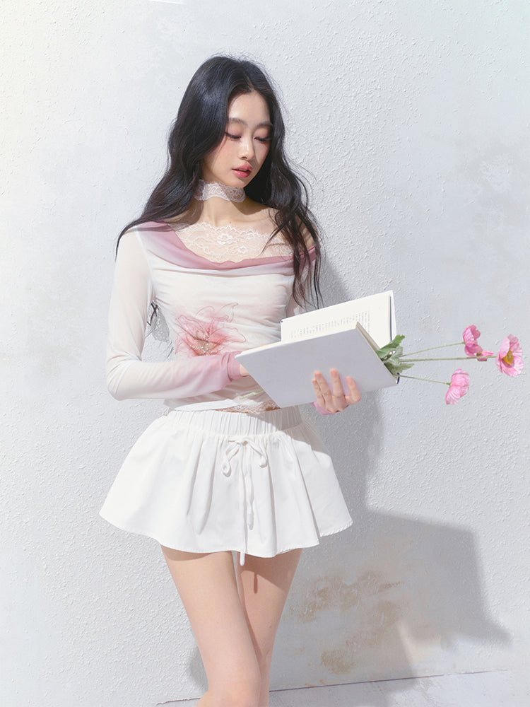 Flower Print Gradient Top With Stretch Fit