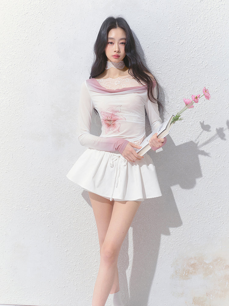 Flower Print Gradient Top With Stretch Fit