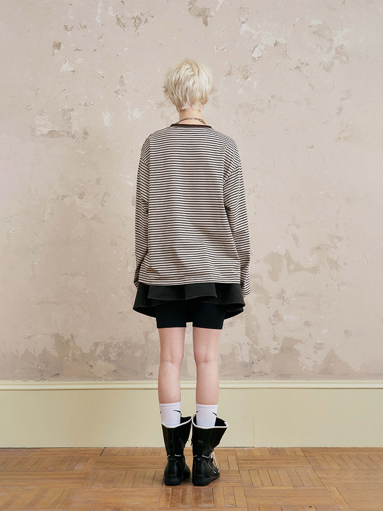 Cat And Coke Print Striped Tee