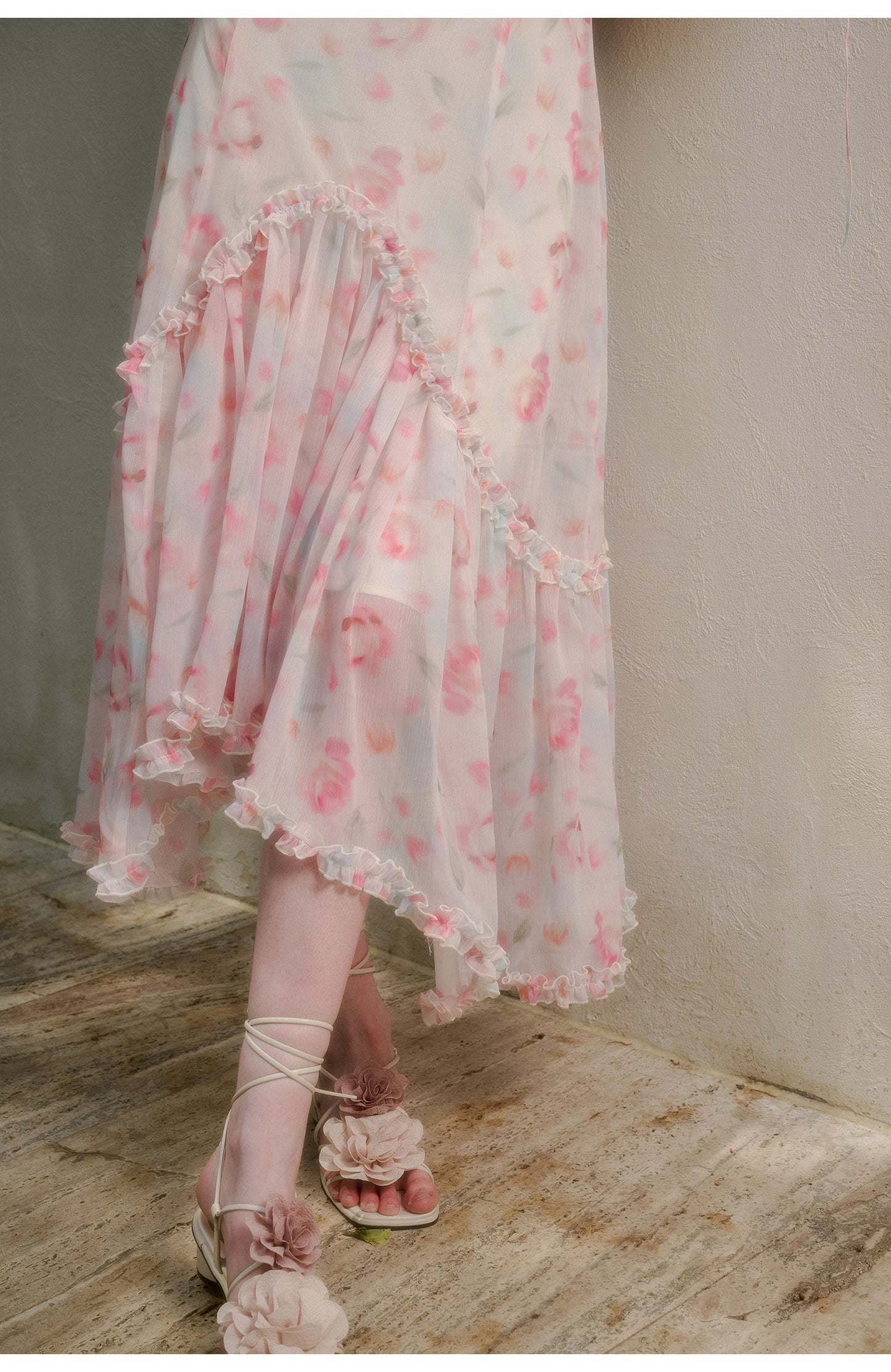 Floral Ruffle-Trimmed Cami Dress With Halter Strap