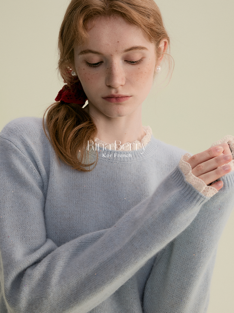 Lace-Detail Knit Pullover In Premium Fabric