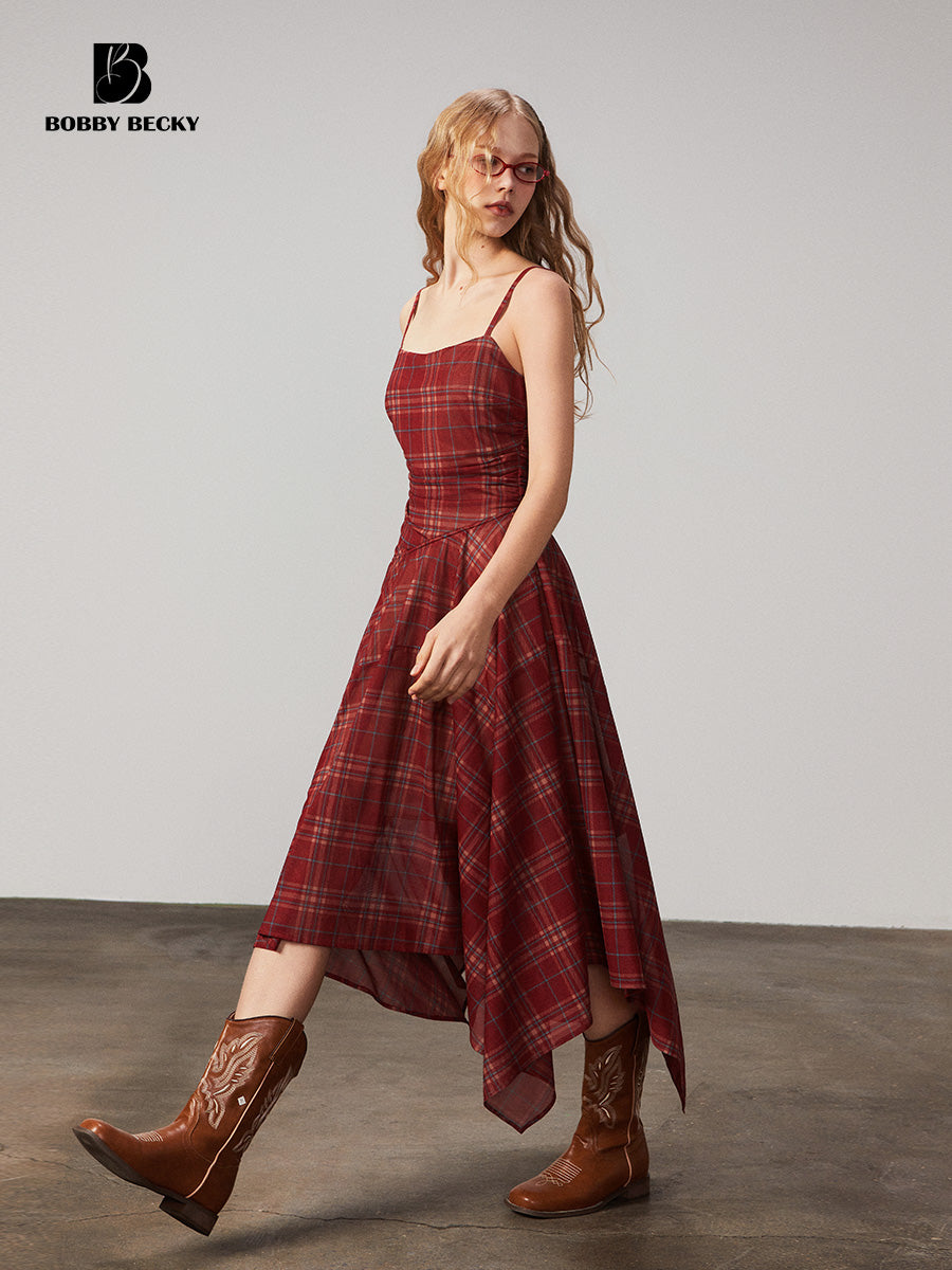 Plaid Mesh Camisole Dress With Adjustable Straps