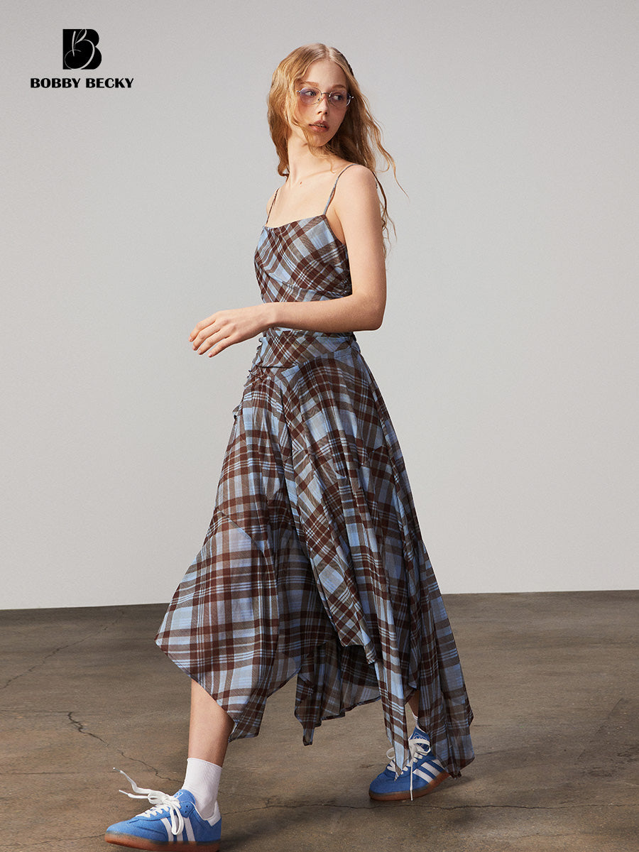 Plaid Mesh Camisole Dress With Adjustable Straps
