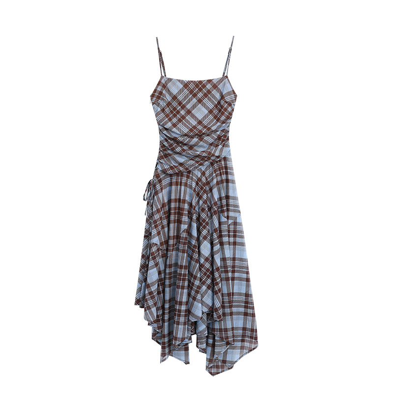 Plaid Mesh Camisole Dress With Adjustable Straps